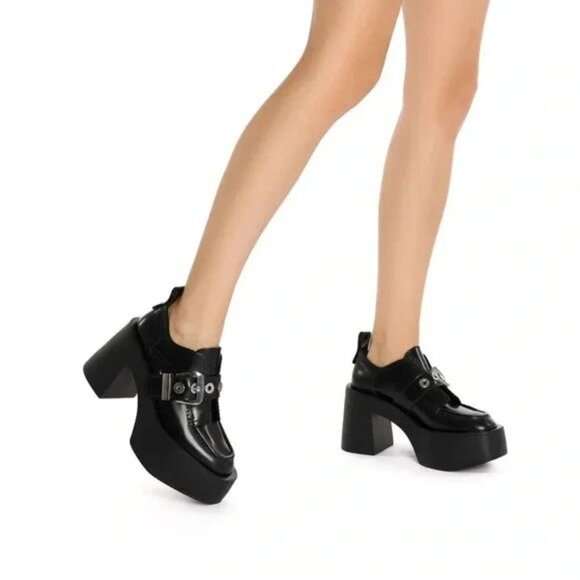 LARROUDE Stewart Platform Oxford Heels Size 8 Black Leather Chunky NEW $375 - Picture 3 of 16